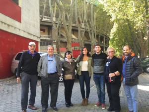 At the Pamplona bull ring - Joe, Petrus, Belidia (his wife) Katherine, Carlitos, me, and Miguel