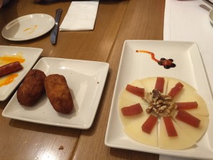Tapas - croquettas and manchego cheese with membrillo - yum